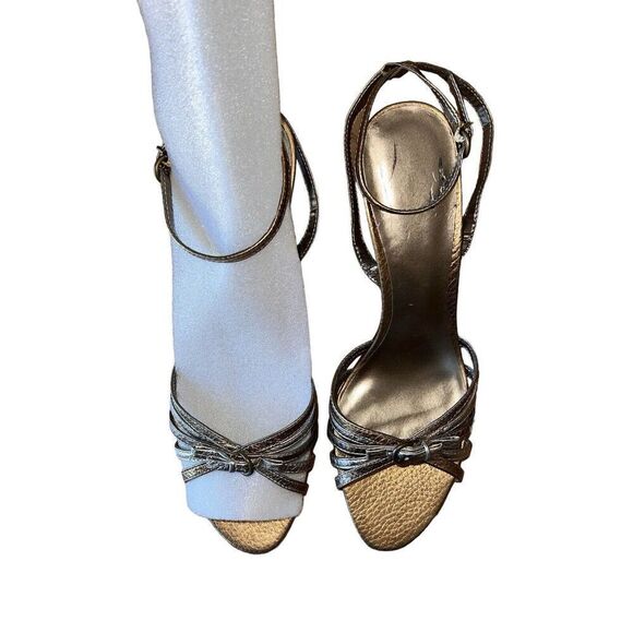 Bandolino -Lala- Bronze Open Toe Leather Pumps With Ankle Steps Women’s Size 10 - Picture 4 of 15